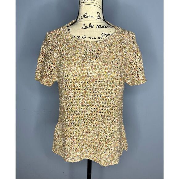 CAbi Pastel Open Crochet Knit Sweater Top Shirt 100% Cotton Multicolor Women’s M - Picture 1 of 9